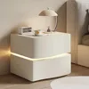 Leather Night Stand with LED Light Strip, Solid Wood Nightstand with 2/3 Drawer, Modern Bedroom Bedside Table (2 Drawers, White) 1