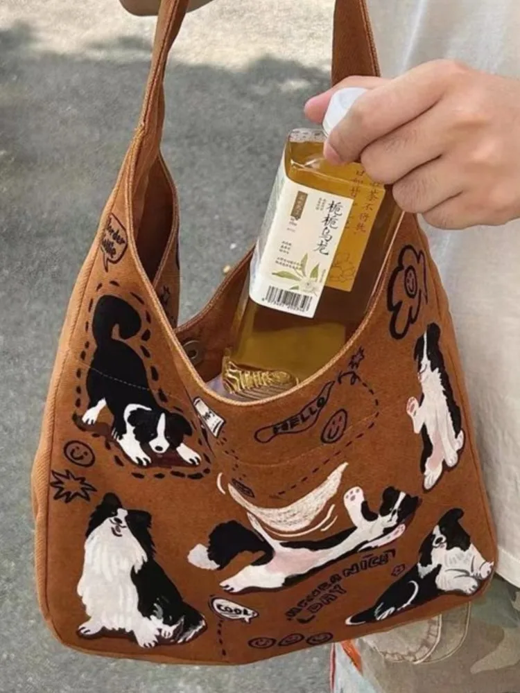 JIAERDI Harajuku Cat Print Handbag Women Hot Girls Large Capacity Brown Shoulder Bags Purse Ladies Vintage Y2k Messenger Bag New