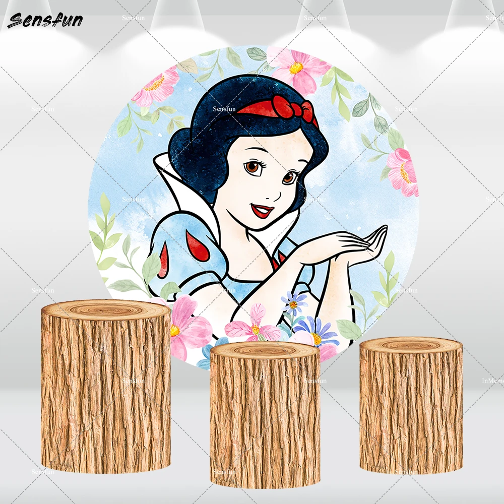 

Wood theme Baby Shower Candy Table Cylinder Cover for Girl Princess Snow White Round Circle Backdrop Cover Birthday Background