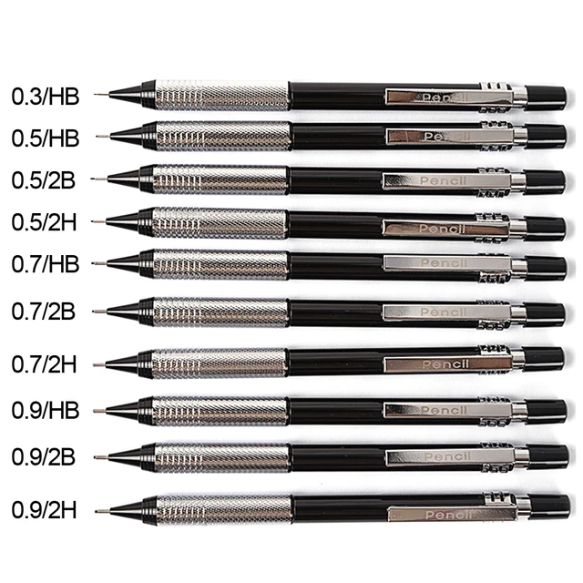 6 Métal Porte Mines 0.3, 0.5, 0.7, 0.9 mm et 2mm (4B 2B HB 2H