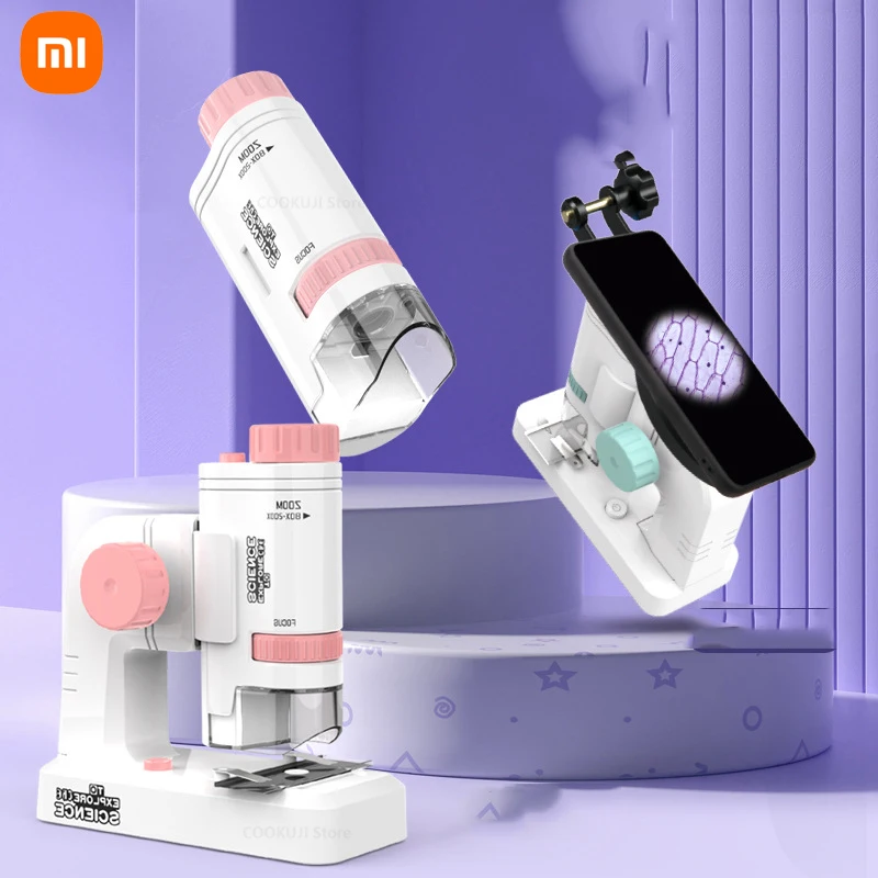 NewXiaomiPortableLEDMicroscope200XChildrenMiniMicroscopewithBaseandIllumination