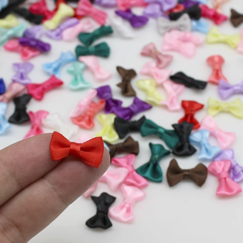 Ribbon Bow Decoration 50/100pcs 10mm-20mm Small Satin Ribbon Bows Flower Appliques sew Craft Wedding Party Sewing DIY Decorations