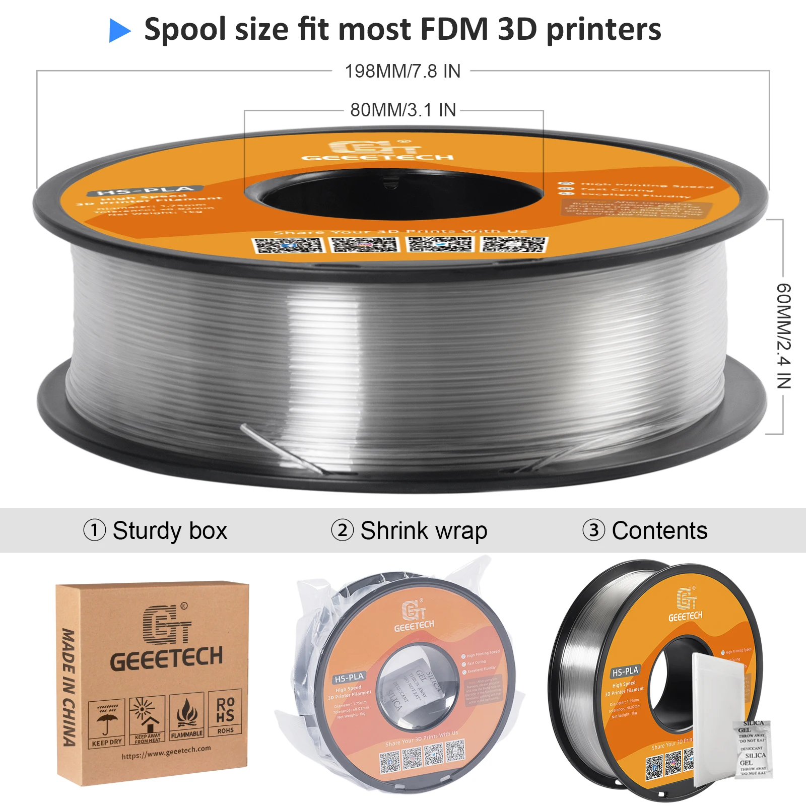 Geeetech Filamento Pla de Alta Velocidade 1.75 mm 1kg Carretel Cura Rápida Melhor Liquidez Hs-pla Filamento de Impressão 3d de Alta Velocidade - Imagem 2