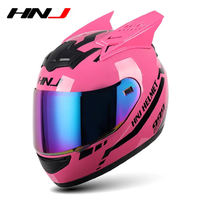 Full Helmet Motorcycle Kask Casco Moto Female Cycling Cap Horn Pink Man Motorcross Motorbike Helmet Casco De Moto HNJ939 939ColorLenHornHelme