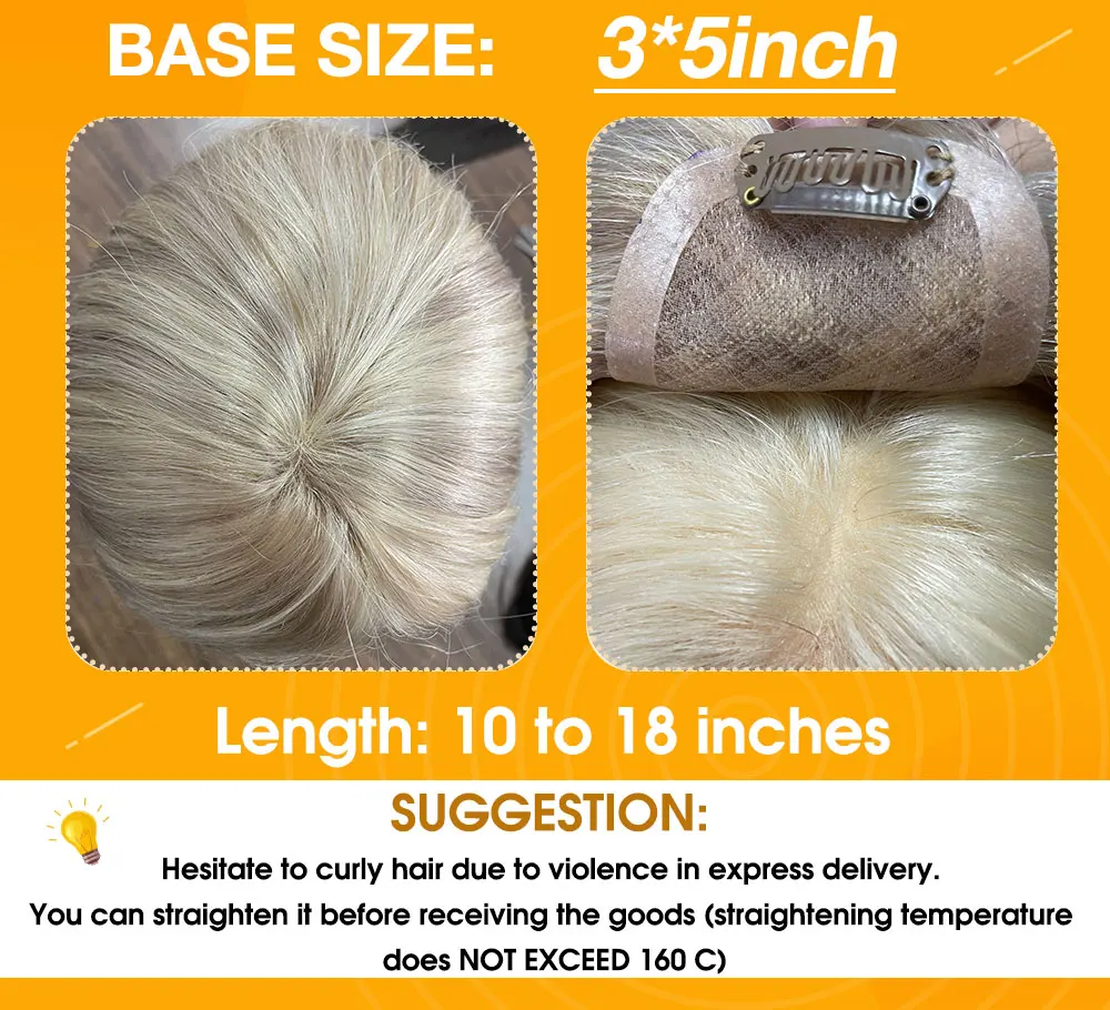 Full Shine Hair Topper 3*5inch One Piece Clip Hair Free Part Mono Base Invisible Blonde Color Machine Remy Human For Women