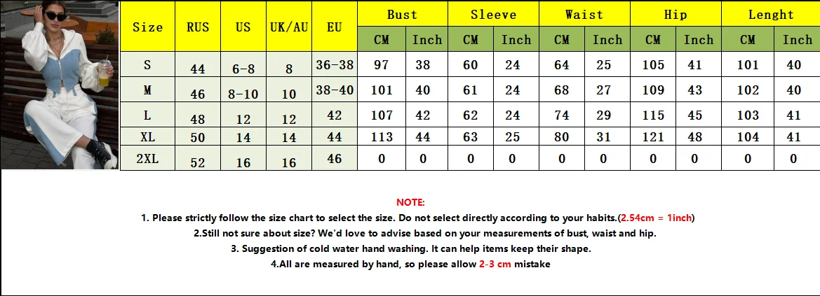 Denim Patchwork Top+pant 2 Piece Set Fashion Zipper Hoodie Wide Leg Casual suit.