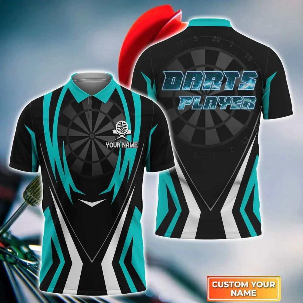 Dartscheibe Totenkopf personalisierter Name 3D-gedrucktes Sommer-Poloshirt Unisex Casual Kurzarmhemden Geschenk für Dartspieler POL-48 – Detail 24