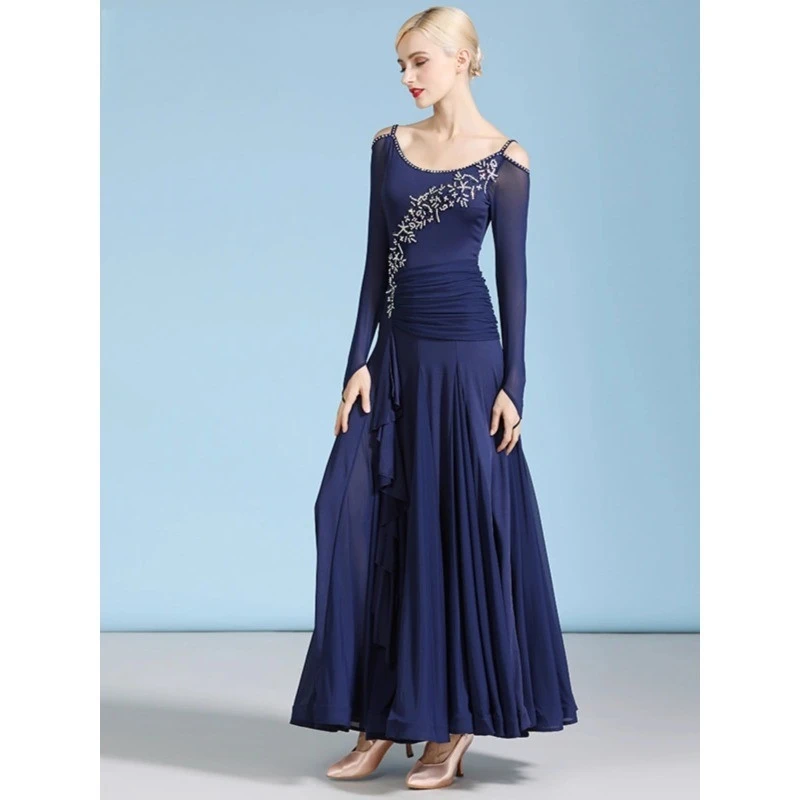 New Modern Dance Dress 1885 National Standard Dance Dress Long sleeved Hanging Strap Waltz