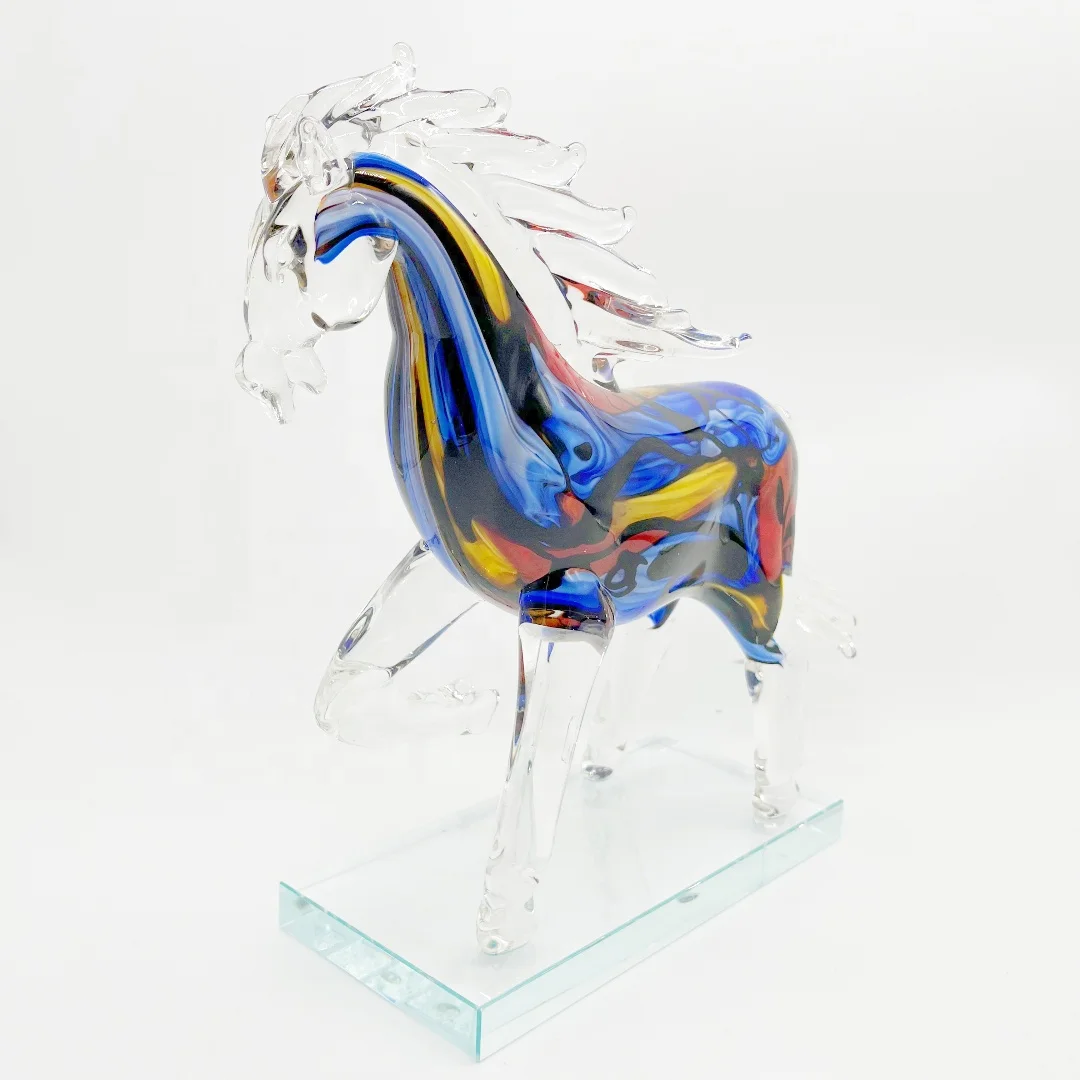 

Exquisite Hand-blown Blue Running Steed Art Glass Sculpture Ornaments for Decoration
