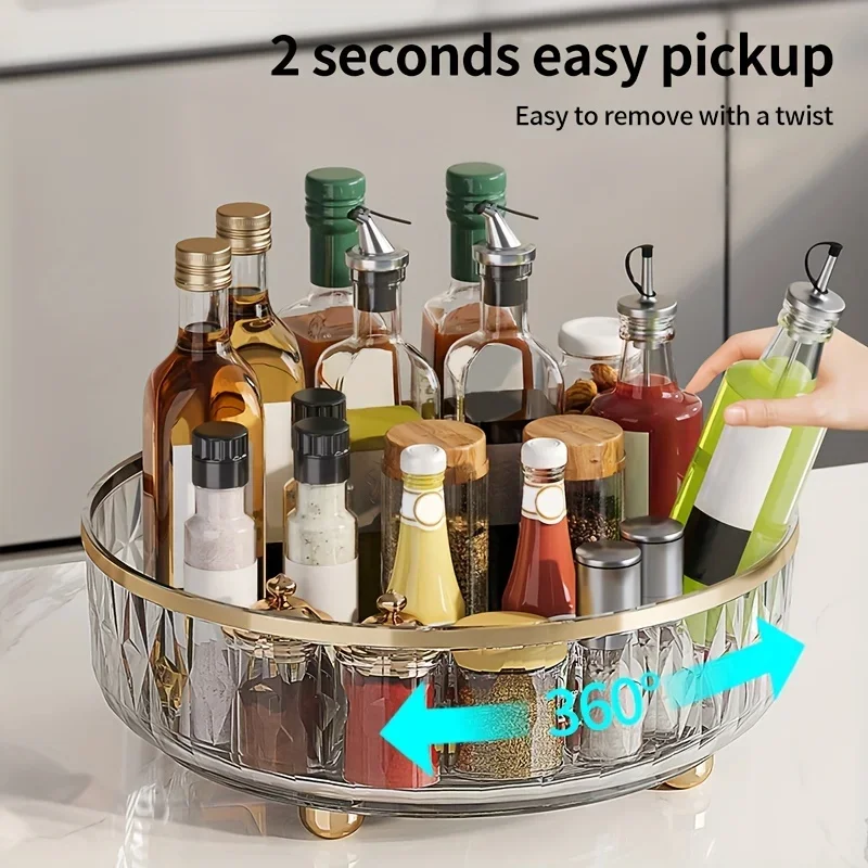 Rotating Tray Spice Rack Pantry Cabinet Turntable Base Storage Bin Kitchen Organizer Seasoning Cosmetic Storage Box Gift
