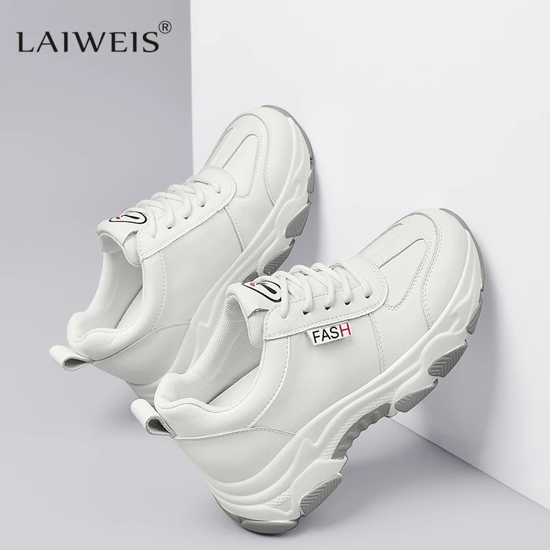 

White Women Shoes New Chunky Sneakers For Women Lace-Up White Vulcanize Shoes Casual Fashion Dad Shoes Platform Sneakers Basket