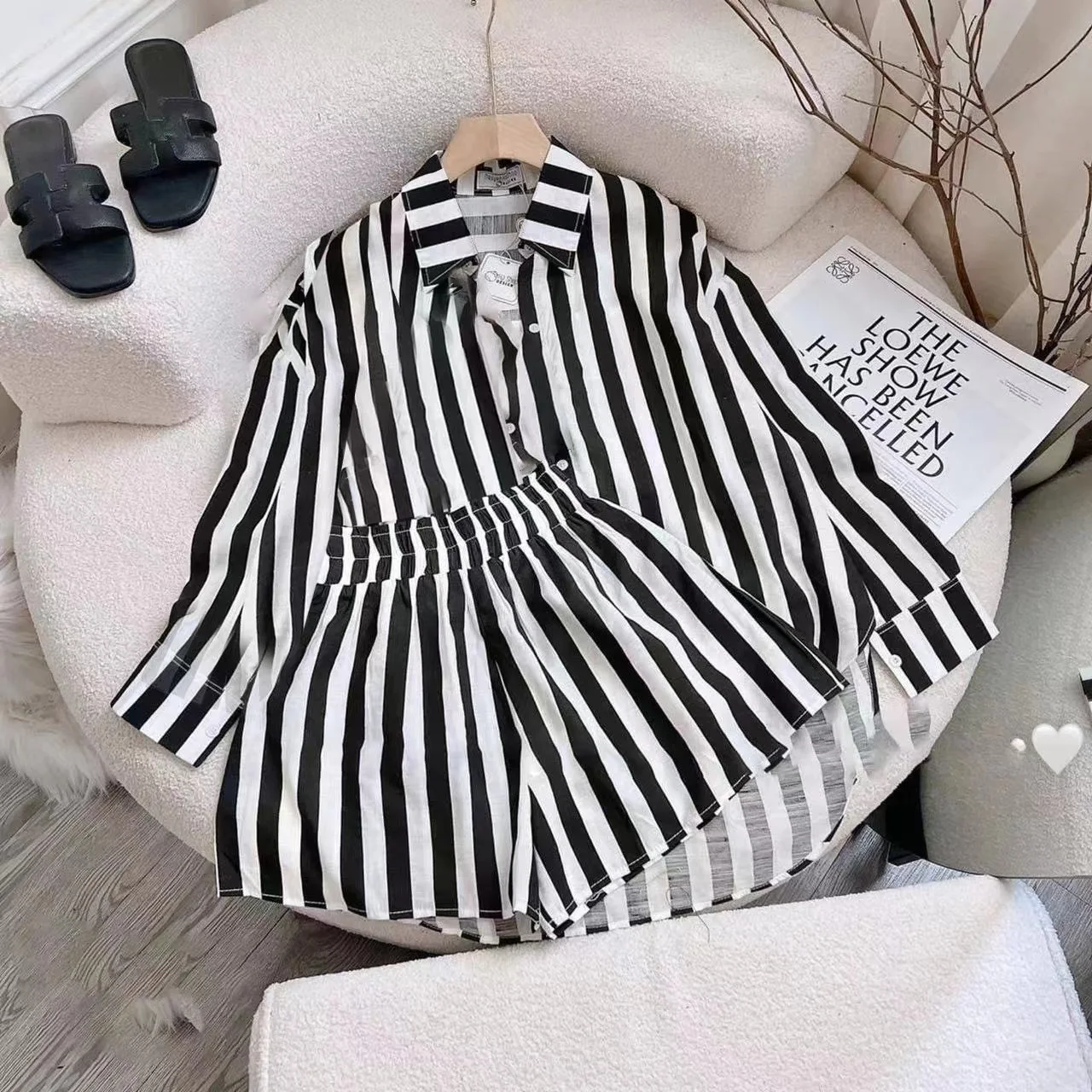 Women Fashion New Striped Shirt Short Sets Loose Vacation Outfits Woman 2024 Shirts Elegant Womens 2 Piece Outfit Set