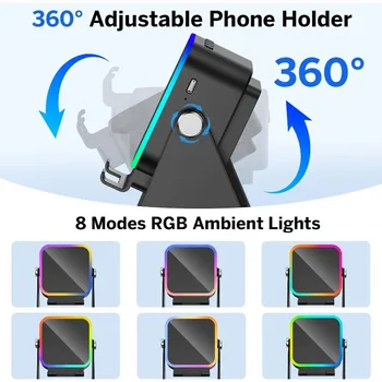 Magnetic Induction Speaker Phone Stand Wireless Bluetooth Phone Holder Amplifier Portable Desk Speaker RGB Light 5000mAh Battery 3