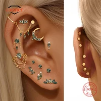 CANNER 1PC Natural Moss Agate Threaded Puncture Ear Bone Nail 925 Sterling Silver Tassel Geometric Green Moss Piercing Earring