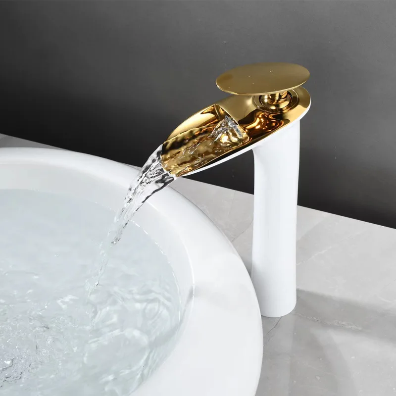

Platinum basin faucet Copper European countertop basin wash basin waterfall faucet