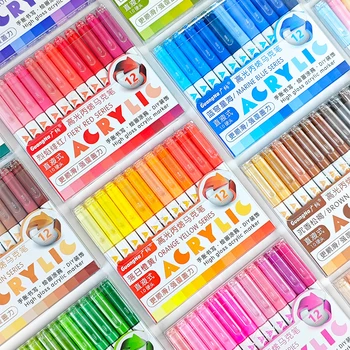 Pennarello acrilico lucido a testa dura liquida diretta da 12 colori/scatola, adatto per la scrittura di quaderni per studenti, pittura fai da te e graffiti 1