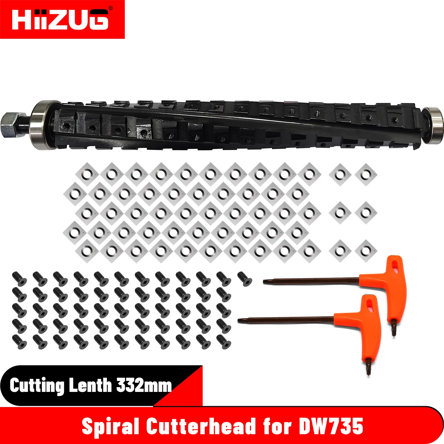 Dewalt DW735 DW735X Planer Spiral Helical Cutter Head 13 inch/332mm 4 Rows with 56Pcs Carbide Inserts for Planer Thicknesser