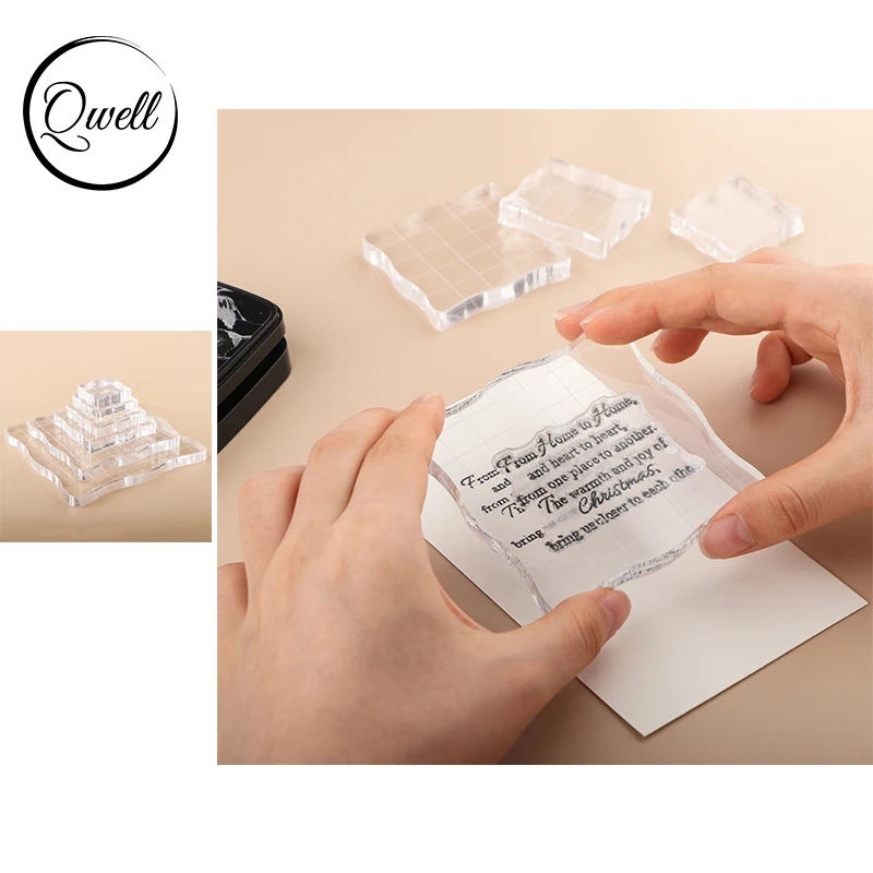 

QWELL Mixed Sizes Clear Acrylic Stamp Block Kit for Clear Stamp Cling Mounted Rubber Stamps Alignment Rounded Scalloped Edges