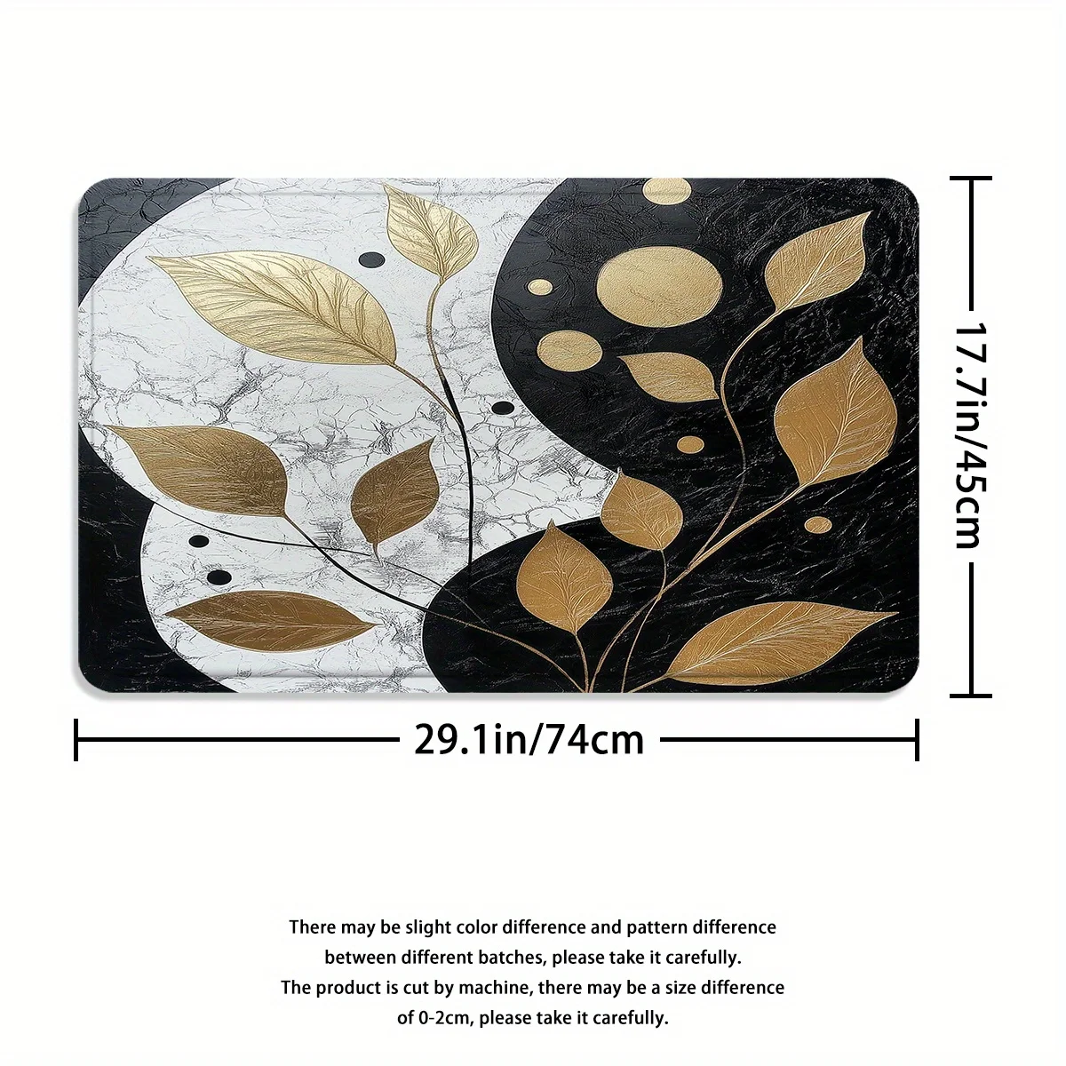 4종세트, 블랙, 화이트, 골드 추상 잎 패턴, 샤워커튼, 미끄럼방지매트, U자매트, 변기시트