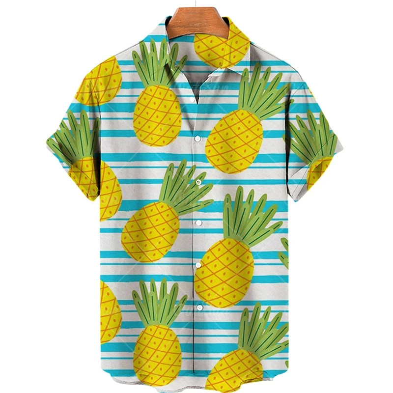 

2024 Summer 3D Print Shirt For Men Tropical Fruits Pattern Short Sleeve Hawaiian Shirts Casual Fashion Resort Beach Tops Blouse
