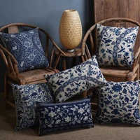 Ethnic Blue Floral Decorative Pillows Sofa Cushion Cover Flower Bird Pillowcase Living Room Decoration Farmhouse Pillow Case 2