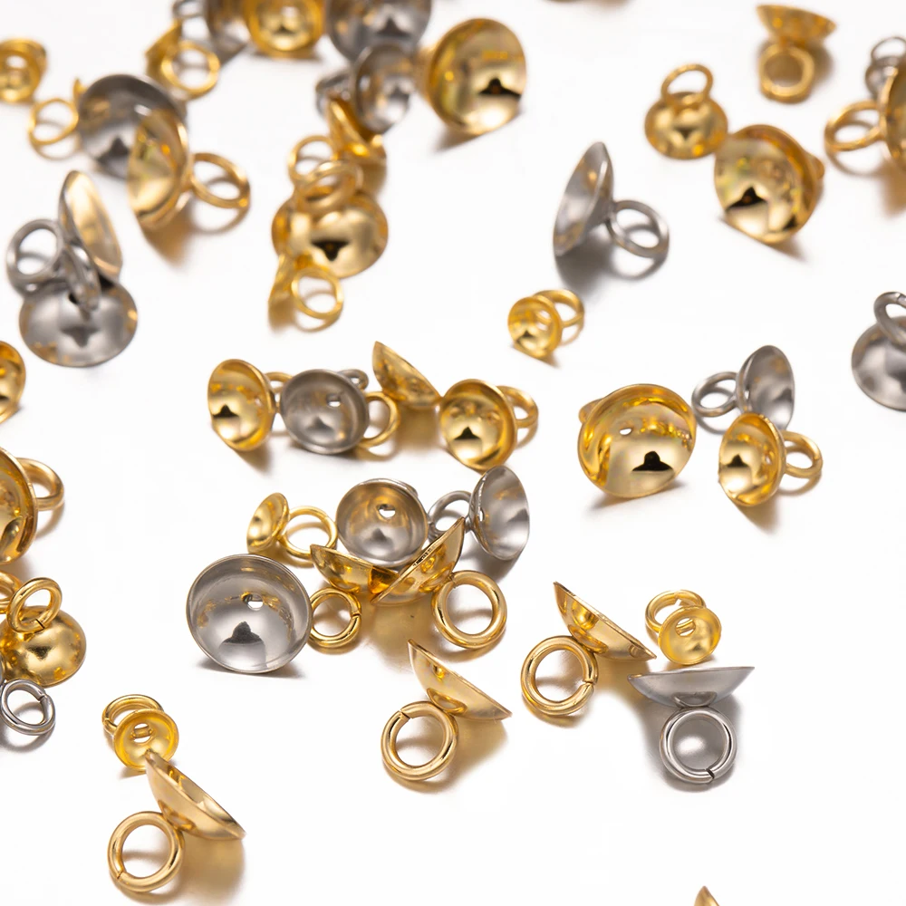 50 Stück Gold Edelstahl Perlen Endkappen Perlen Charms Anhänger Verbinder DIY Ohrringe Halskette Schmuckherstellung Komponenten – Detail 4