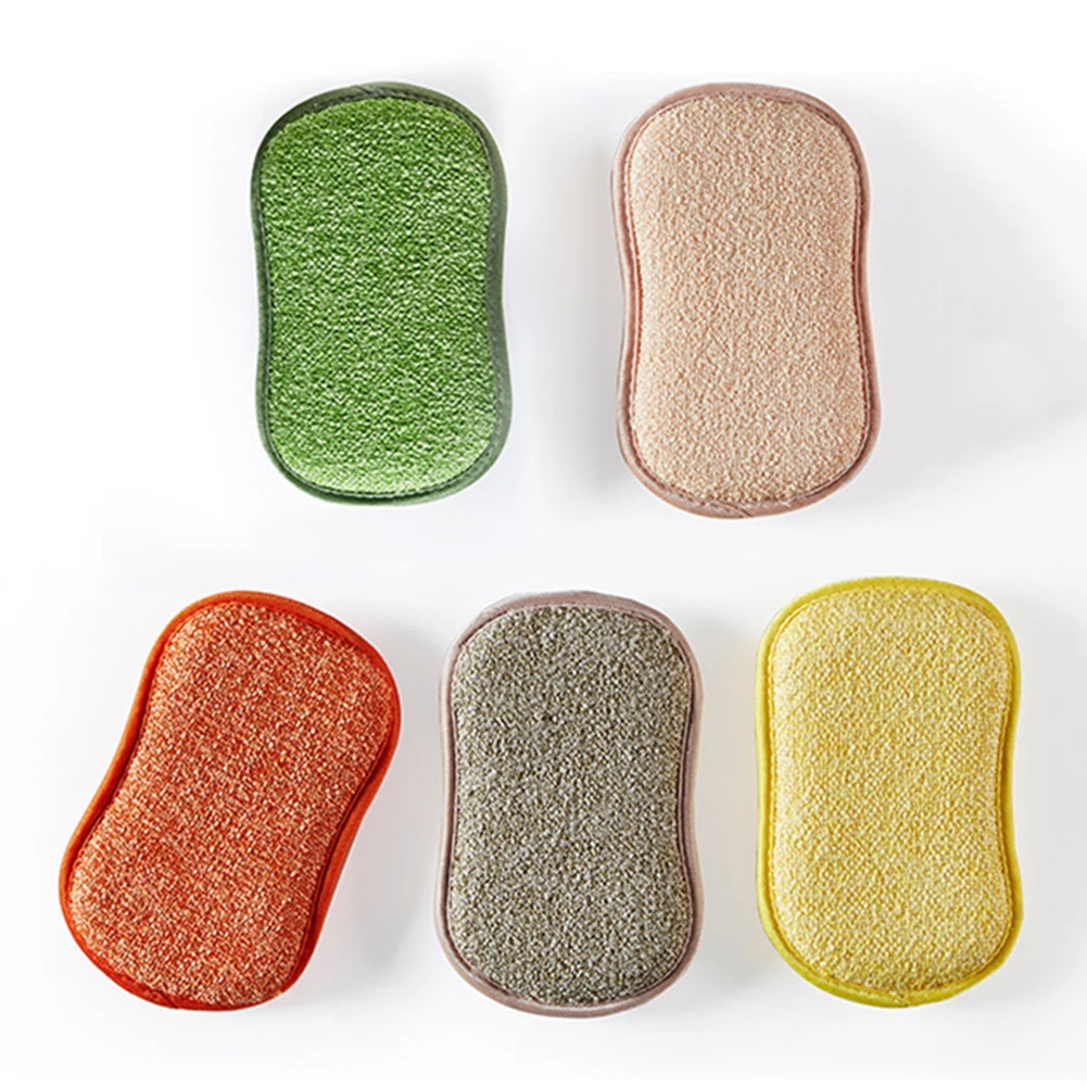 5PCS Double Sided Kitchen Cleaning Sponge Towel Kitchenware Brushes Anti Grease Wiping Rags Absorbent Washing Dish