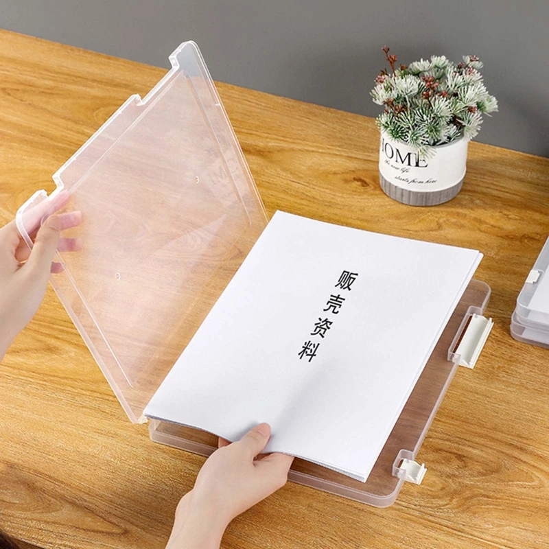 Storage Box A4 File Box Slim Portable Transparent Plastic for Office