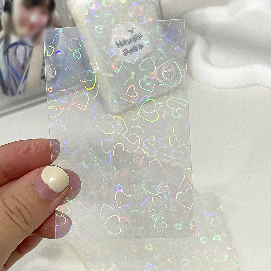 SKYSONIC 50pcs Kpop Card Sleeves 61x91mm Laser Heart Holder For Holo Postcards Top Load Films Photocard Game Cards Protector 2
