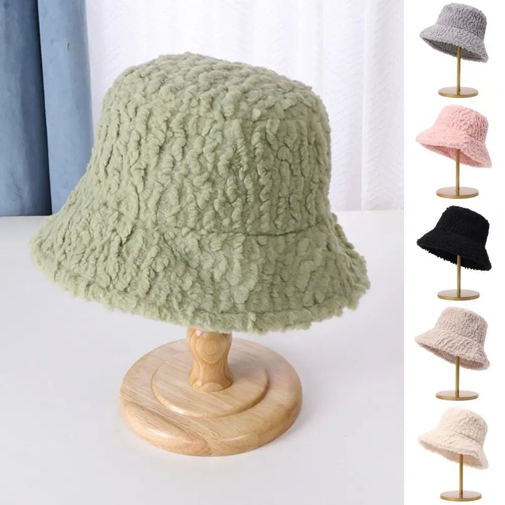 

Flat Top Fisherman Hat Stylish Women's Winter Fisherman Hat Wide Brim Plush Windproof Headwear for Fall Winter Solid Color