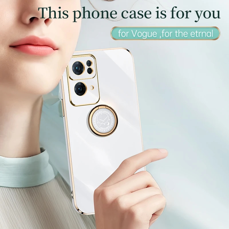 

Luxury Plating Square Ring Holder Silicone Phone Case On For Oppo Reno5 Reno6 Reno7 Reno7 Pro Phone Case Stand Back Cover