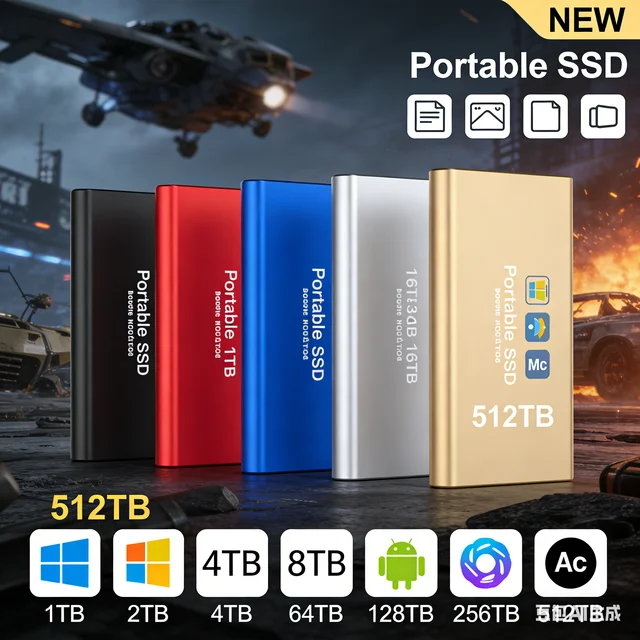 SSD แบบพกพาความเร็วสูง ความจุ 1TB, USB 3.1 Type-C, ฮาร์ดไดรฟ์แท้สำหรับแล็ปท็อป/Mac/โทรศัพท์มือถือ/พีซี 1