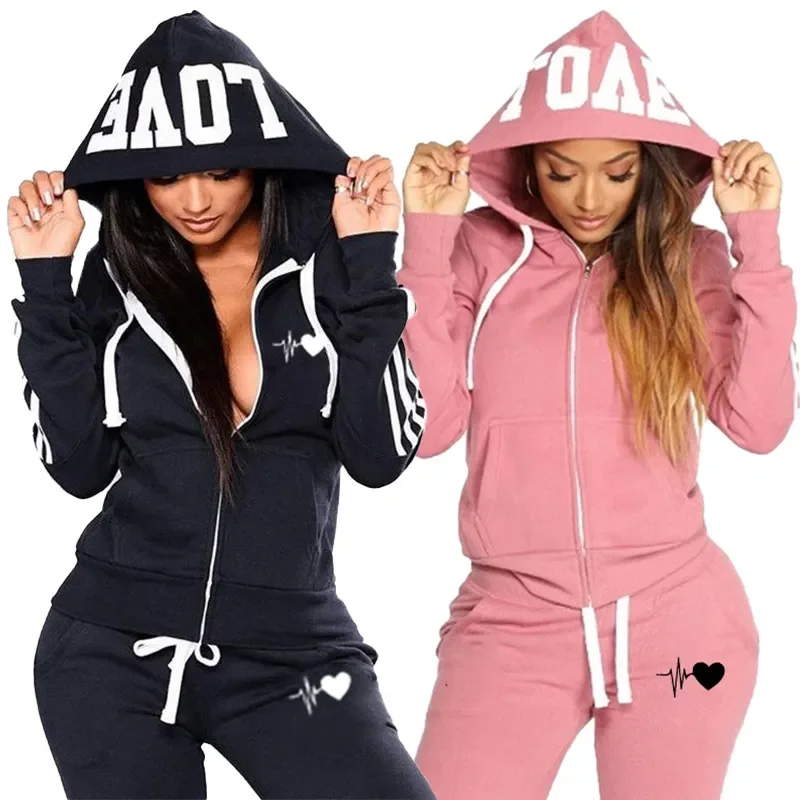 

Fashion Women's Striped Tracksuit Sweatshirts 2 Piece Outfits Ladies Casual Long Sleeve Zip Jacket Hoodies+Sweatpants Suits