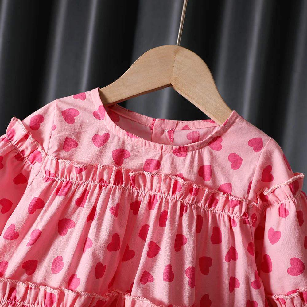 Baby Girls Shirt Long Sleeve Round Collar Love Heart Print Blouse Korean Style Loose Casual Dot Tops