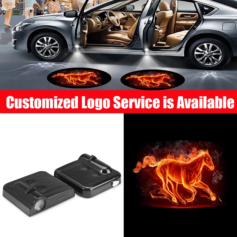 

2pcs Wireless LED Car Door Flaming Horse Logo Light Projector Ghost Shadow Welcome Lamp Universal