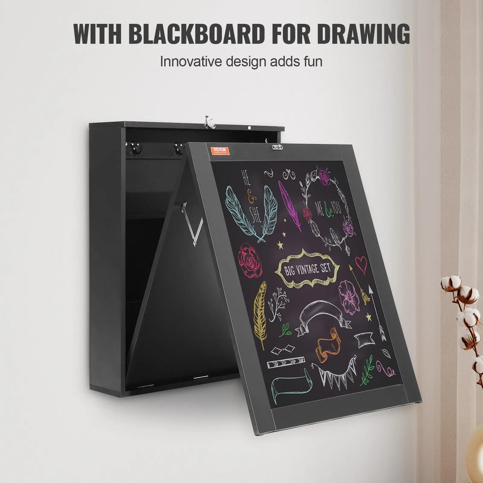 Space Saving Computer Desk with Storage Area Multi-Function Folding Wall Table Wall Mounted Desk with Chalkboard for Home Office 3