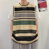 Retro Striped Summer Knitted Vest Top for Men And Women Couple Fashion Lazy Style Sweater Layering Niche Male Fashion