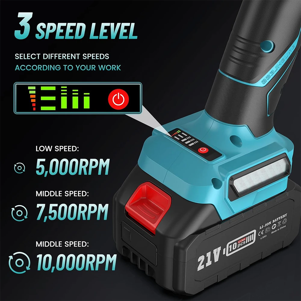 SEESII 21V Brushless Angle Grinder 125mm Cordless Cutting Polishing Machine Electric Li-ion Power Tools for Makita 18v Battery 3