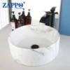 ZAPPO Round Bathroom Vessel Sink Above Counter White Porcelain Ceramic Bathroom Lavatory Vanity Vessel Sink w/Faucet Mixer 1