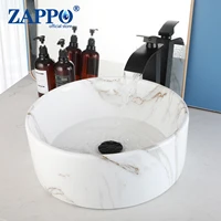 ZAPPO Round Bathroom Vessel Sink Above Counter White Porcelain Ceramic Bathroom Lavatory Vanity Vessel Sink w/Faucet Mixer 1