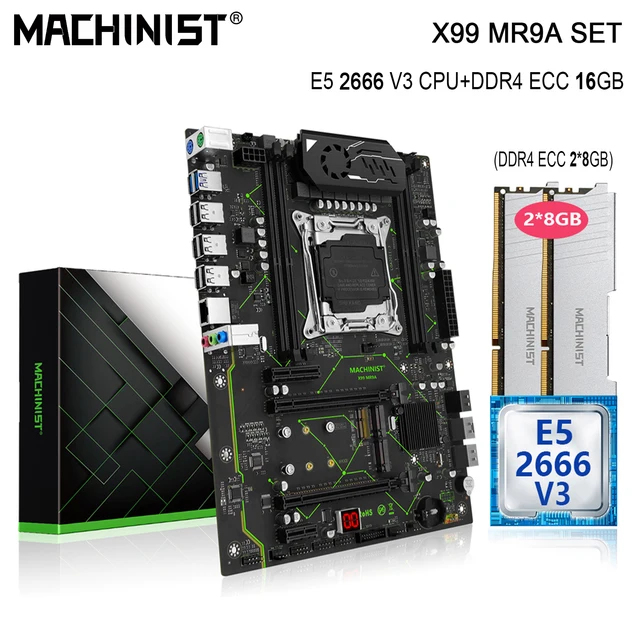MACHINIST X99 scheda madre LGA 2011-3 Set Kit con Xeon E5 2666 V3 CPU 16GB(2*8G) DDR4 ECC RAM Combo USB 3.0 NVME M.2 X99-MR9A 1