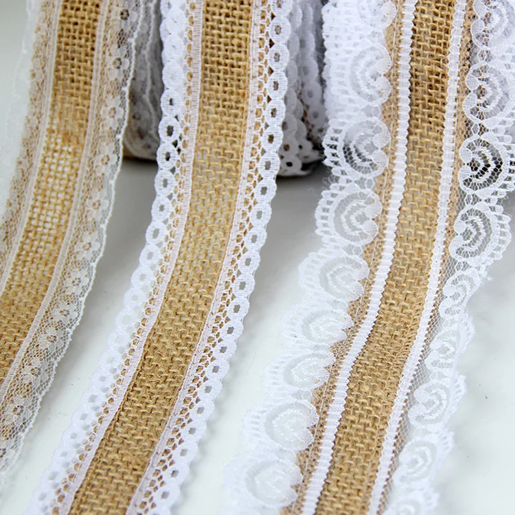 2.5cm Jute Burlap Ribbon and White Black Lace Decoration DIY Handmade Crafts Fabric Wedding Christmas Halloween Party Decor Tape ribbon decoration ribbon supplies jute ribbon fabric craft supplies