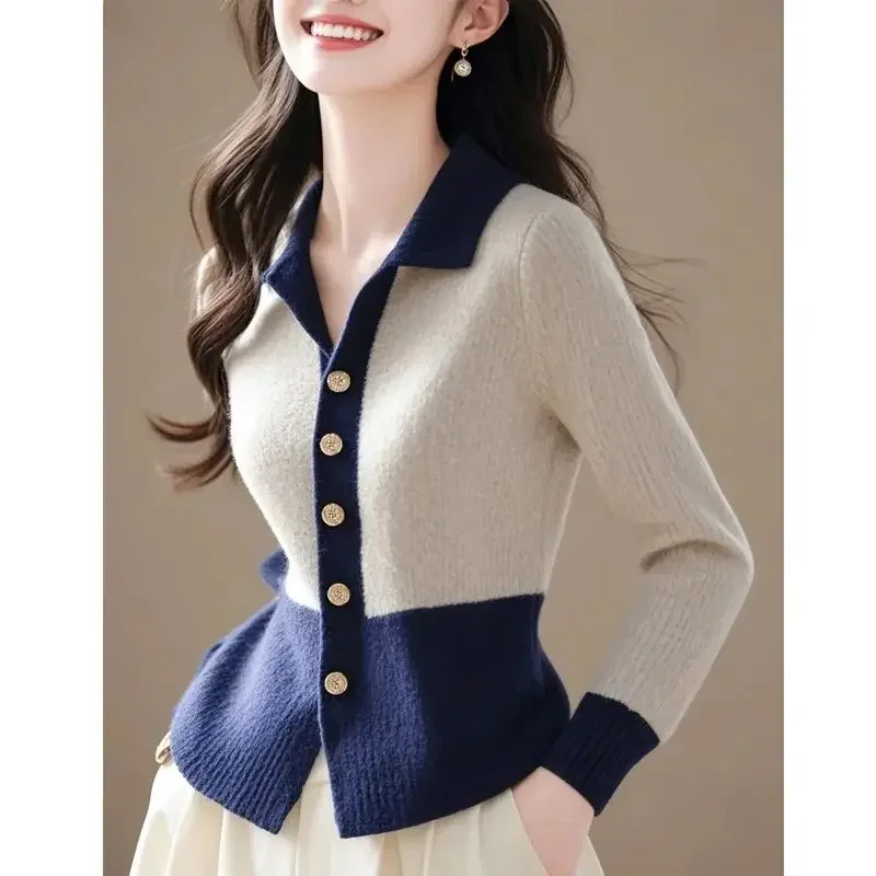 Women's High Collar Oblique Button Sweater Long Sleeve main image 0
