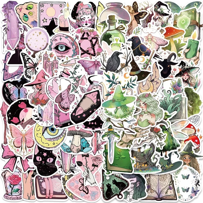 

10/30/50/100PCS Kawaii Colorful Witch PVC Decoration Scrapbooking Sticker Aesthetic Korean Stationery School Supplies for Kids