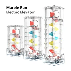 Fancytree Height Adjustable Marble Race Run Electric Elevator Spiral Raise Ball Transparent Lift Motor Engine Building Block