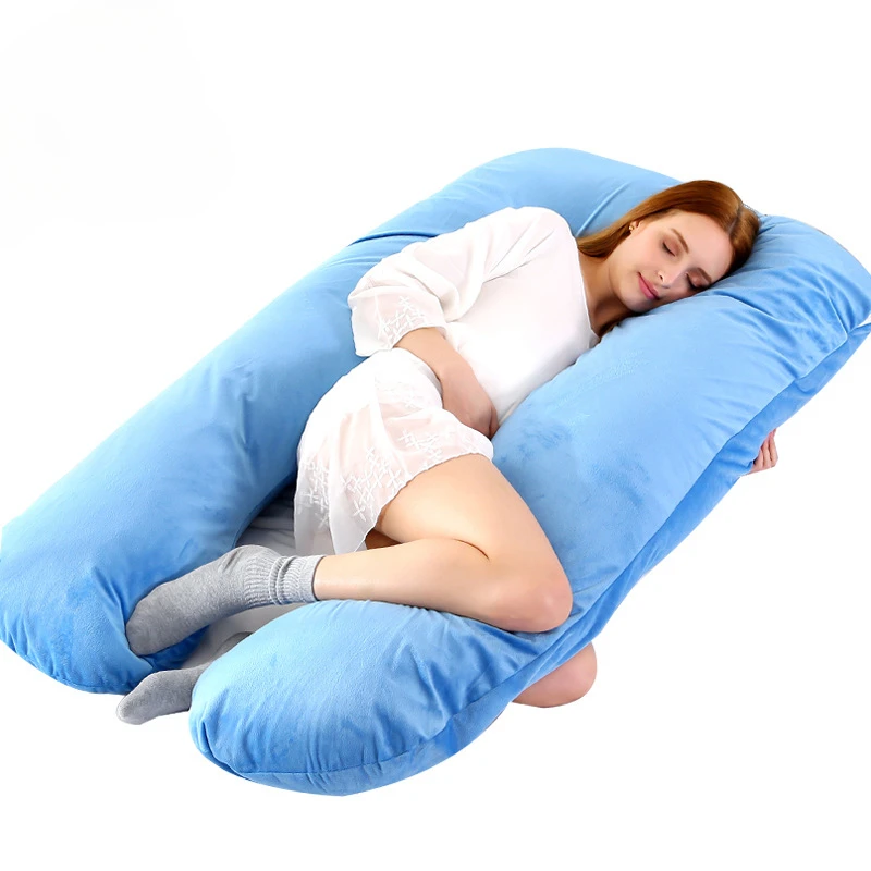 Pregnant Women's Long Pillow Universal Crystal Velvet Double Color Waist Abdomen Support U-Shaped Cushion Maternity Waist Pillow