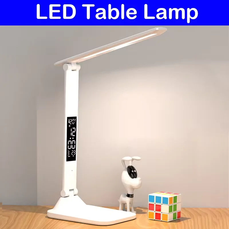Rotating Foldable 180 Rechargeable LED Clock Dimmable Desk Lamp Desktop Reading Night Light Eye Protection USB desk lamp