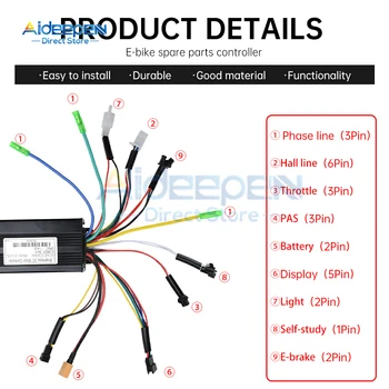 24V/36V/48V 500W/750W 26A E-Bike Regolatore motore brushless a onda sinusoidale con/senza sala per la riparazione di scooter elettrici