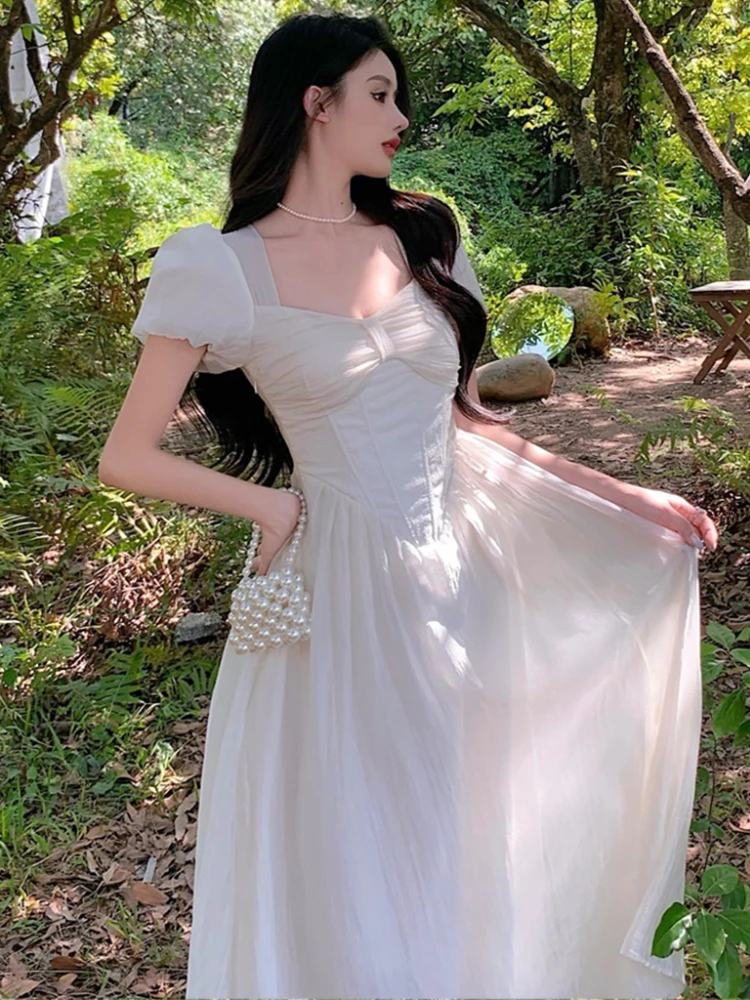 Elegante vestido de hada coreana para mujer, vestido blanco dulce - Main Image