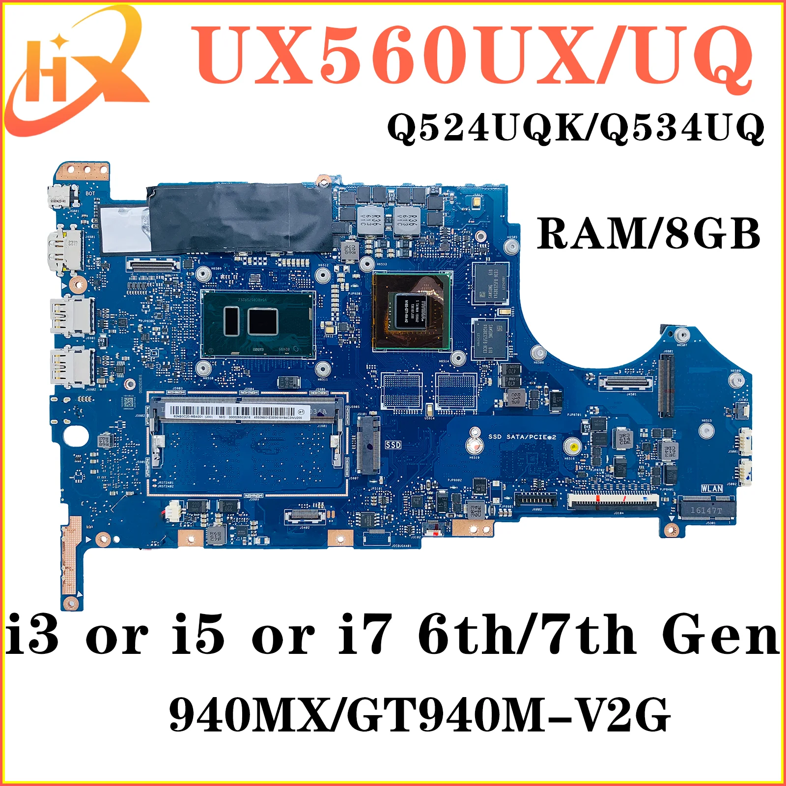 

UX560UX Mainboard For ASUS Q524UQK Q534UQ UX560UQK UX560UXK UX560UQ Laptop Motherboard i3 i5 i7 6th/7th GPU/V2G RAM-8GB